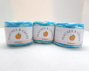 Peaches & Creme Stripey Yarn Lot of (3) 2oz Skeins Spring Blue Stripes - Picture 1 of 6