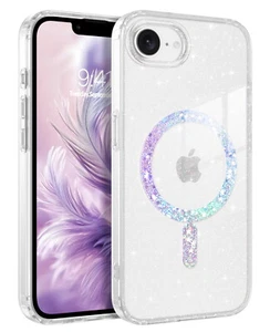 For iPhone 16e/SE 4(2025) Shockproof Case Magnetic Clear Crystal Glitter Cover - Photo 1 sur 17
