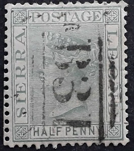 1893- Sierra Leone 1/2d green QV stamp " B31"  grid cds - Picture 1 of 2