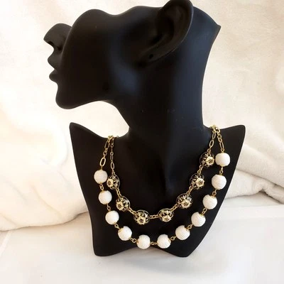 Hermoso collar de dos hilos en capas Talbots envuelto cuentas esmaltadas de gama alta Foto 1 de 4