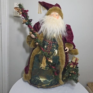 Porzellan Gesicht viktorianischer Weihnachtsmann groß 24" Tischplatte Dekor ROTES GEWAND gold grün - Bild 1 von 8