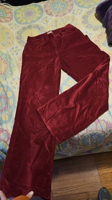 L.L. Calça Bean feminina tamanho 12 alta bolsos elásticos perna reta vinho tinto veludo  - Imagem 1 de 2