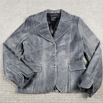 Chaqueta de cuero Pamela Dennis para mujer grande (14) negra gris desvanecimiento Foto 1 de 4