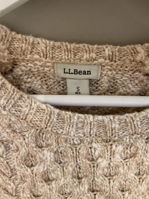 Suéter Pescador Usado Talla S LLbean Grueso Tejido Cable Beige Foto 1 de 4