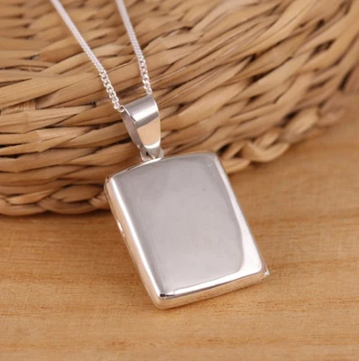 925 Sterling Silver Rectangular Photo Locket Plain Pendant Necklace Chain Boxed - Image 1 of 4