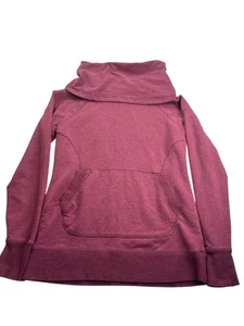 LL Bean Cowl Neck Pullover Top Size S Reg Kangaroo Pocket Maroon thumbholes - Picture 1 of 6