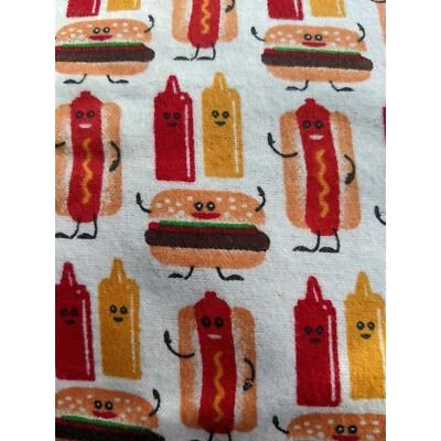 27X44" hot dog mayonnaise ketchup burger hamburger flannel fabric - Image 1 of 4