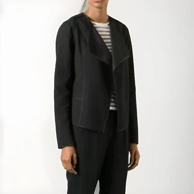 Vince Black Cotton Blend Boucle Long Sleeve Open Front Jacket Size Medium - Image 1 of 4