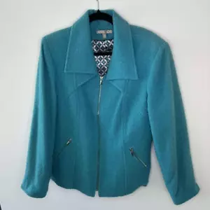 Jana KOS Türkis VINTAGE WOLLE Reißverschluss Mantel Damen Gr. Large gemustert Futter - Bild 1 von 10