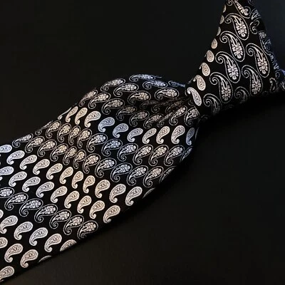 Hermosa corbata de seda ETRO Milan negra de cachemira para hombre hecha en Italia 59,5" de largo Foto 1 de 4