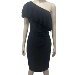 Ralph Lauren Black Claude One Shoulder Ruffle Dress NEW Size 4 - Picture 1 of 9