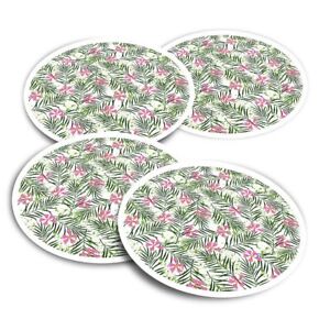 4x Vinyl Stickers Pink Flowers Palm Leaves Tropical #170100