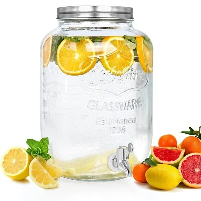 KWARE 8 Litre Large Clear Glass Beverage Drinks Dispenser with Tap Cocktail Juice Jug