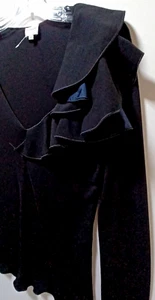 Armani Collezioni Womens Ruffle Blouse sz 6 vtg Black V Neck Shoulder Top Diva - Picture 1 of 10