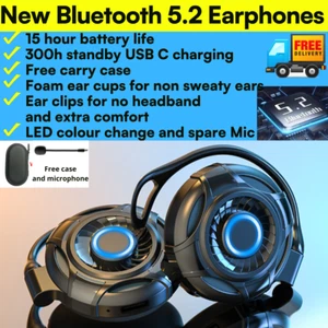 Bluetooth Earphones earhook 5.2 Stereo Over Ear Rechargeable Mic type c headset - Picture 1 of 12