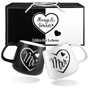 Mr und Mrs Tassen Partnertassen Brautpaar Hochzeit Verlobung Kaffeebecher Ta... - Bild 1 von 7