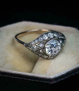 Art Deco Stil Rundschliff Lab Created Diamant Antik Verlobungsring 925 Silber - Bild 1 von 13
