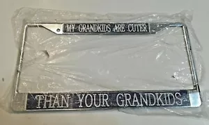 Chrome License Plate Frame My Grandkids Are Cuter Than Yours Purple White Frame - Picture 1 of 3