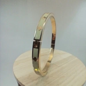 Spartina 449 Bangle Bracelet Gold Tone W/ Cream & Teal Enamel Designs - Picture 1 of 7