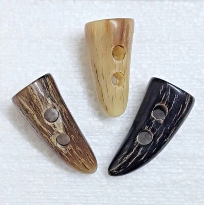 Buffalo Horn Toggle Buttons 1.5" Whole Tip 2 Hole Duffle Coat Bag Art Crafts - Image 1 of 4