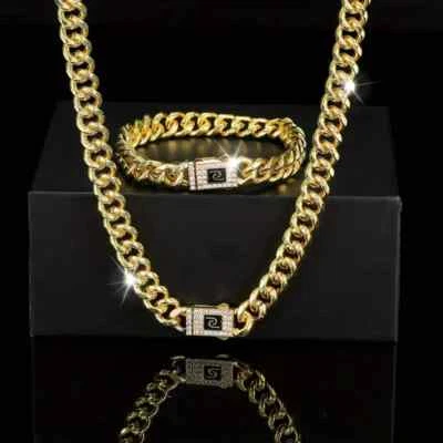 Conjunto de Joyería Estilo Hip Hop Collar y Pulsera Moda Cadena Cubana Circonita Cúbica Foto 1 de 4