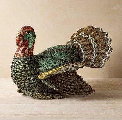 John Derian  Beaded Fall Turkey Shaped Pillow Thanksgiving 16 X 15 Target - Image 1 of 4