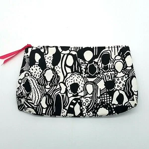 Ipsy PC Witte Makeup Bag White Black Pink Zipper Closure Clutch - Picture 1 of 6