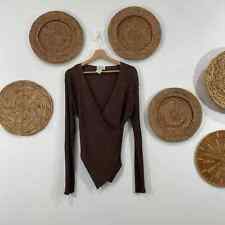 Vintage Gran Sasso Neutral Brown Wrap Handkerchief Hem Ribbed Knit Sweater