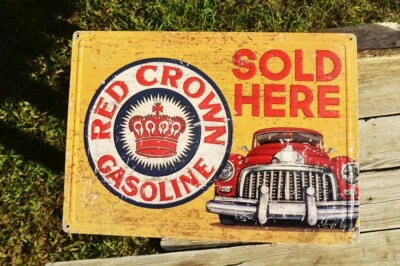 Red Crown Gasoline Sold Here Embossed Tin Metal Sign - Standard Oil Co. Inc. - Image 1 of 4