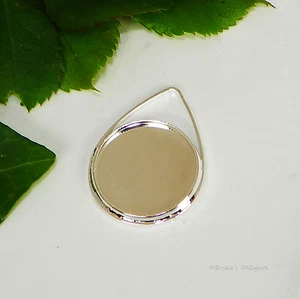(12mm - 20mm) ROUND Silver Plated Teardrop Cabochon (Cab) Drop Setting  - Picture 1 of 1