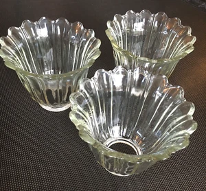 Set Of 3 VTG Glass Lamp Shades Clear Ribbed Scallop-Edge Bell Tulip Desk/Ceiling - Picture 1 of 11
