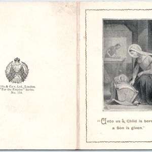 Tarjeta comercial de fe de Navidad de la década de 1960 doble pliegue bebé cristiano Jesús FW poema Faber C57 - Imagen 1 de 6