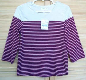 MONTEAU GIRL nwt burgandy stripe shirt~girl's size 6~moleskin~3/4 sleeves~NEW~ - Picture 1 of 2