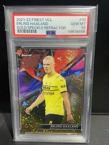 2021-22 Topps Finest UCL ERLING HAALAND GOLD Speckle Refractor #/50 PSA 10 - Bild 1 von 2