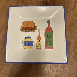 Grilling Days By Ursula Dodge Stoneware Platter Plate Hamburger BBQ Grill Summer - Picture 1 of 4
