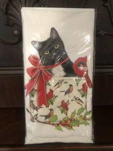 Mary Lake-Thompson Cat Cardinal Birds Flour Sack Kitchen Towel 30”X30” NEW - Picture 1 of 12
