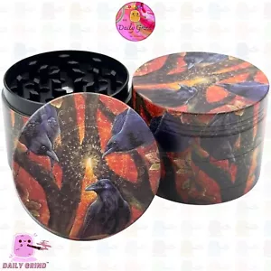 50mm Raven Art Bird Lovers Corvid 4-Piece Metal Tobacco Magnetic Grinder Gift - Picture 1 of 21