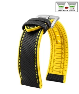 Easy-Klick Premium Silikon-Nylon Uhrenarmband Modell Isidor schwarz-gelb 20 mm - Picture 1 of 4