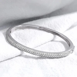 2.3ct Halo Silver Bracelet 5.6cm Lab-Created Engagement Diamond Test Pass - Picture 1 of 5