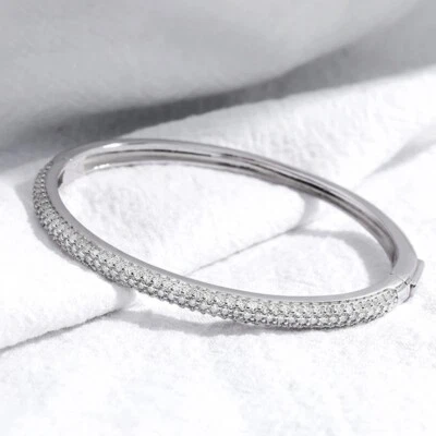 2.3ct Halo Silver Bracelet 5.6cm Lab-Created Engagement Diamond Test Pass - Image 1 of 4