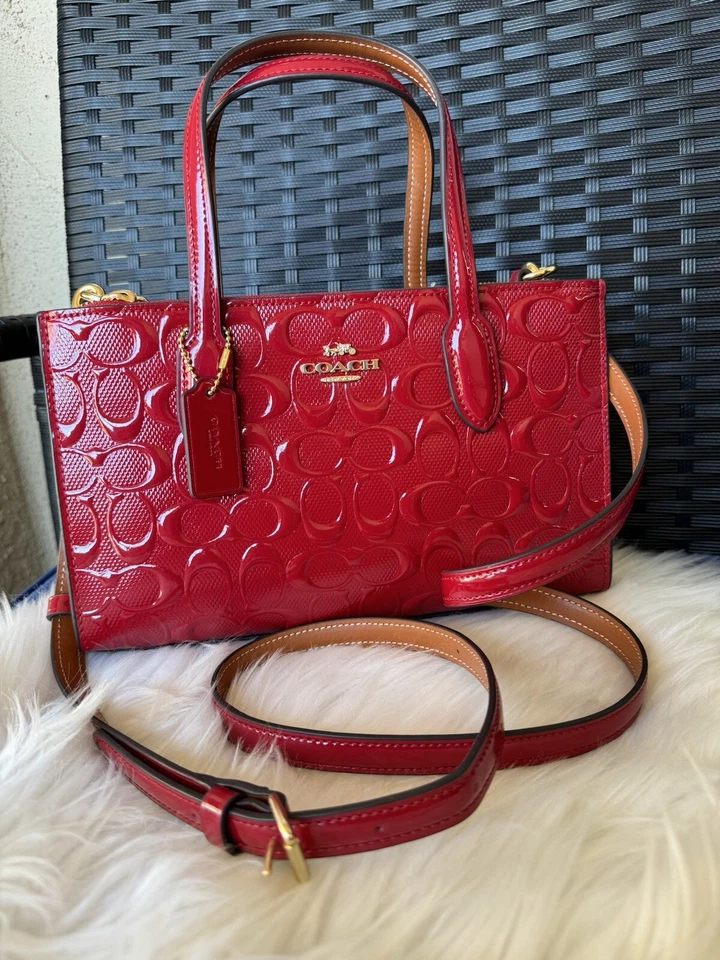 COACH Nina Small Tote Bag 25 Signature Patent Leather Black CV400 Outlet