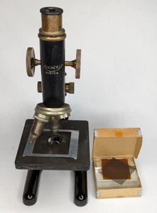 Vintage C. Reichert Wien Optical Antique Brass Microscope with Slides and Covers - Picture 1 of 19