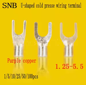 SNB Fork Type Bare End U-shaped Cold Presse Wiring Terminal Red Copper All Sizes - Picture 1 of 20