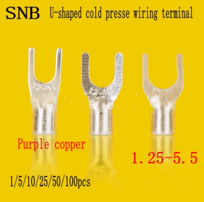 SNB Fork Type Bare End U-shaped Cold Presse Wiring Terminal Red Copper All Sizes - Image 1 of 4