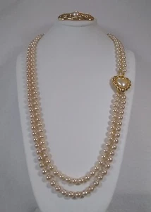 De colección Joan Rivers Doble Hilo Sintético Champagne Perla Corazón Cierre Napier - Imagen 1 de 6