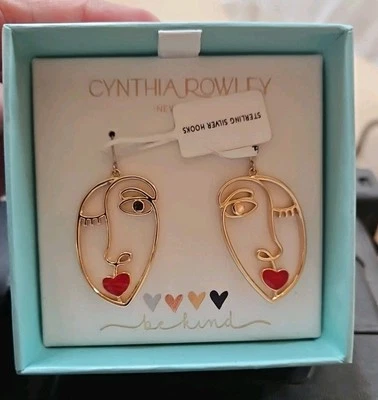 Nuevos Pendientes Cynthia Rowley Cara Siliouette Labios Rojos Latón Plata Esterlina Postes Foto 1 de 3