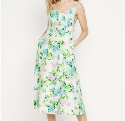 Old Navy Floral Fit & Flare Midi Dress Sz S Linen Blend A Line - Image 1 of 4