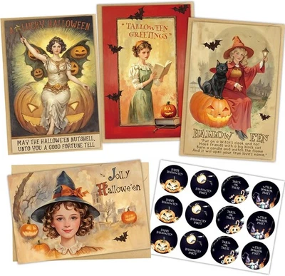 Pack de 24 Tarjetas Retro de Halloween con Sobres, Juego de Postales de Halloween Vintage, H Foto 1 de 4