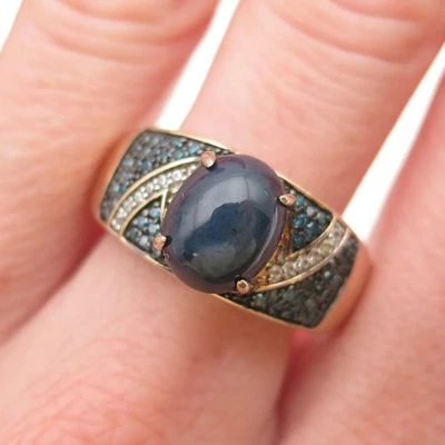 Anillo enchapado en oro de ley 925 diamante azul estrella zafiro y topacio blanco talla 11 Foto 1 de 4