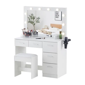 Elegant Vanity Set with Mirror, Stool, and Drawers for Bedroom Makeup Essentials - Picture 1 of 12